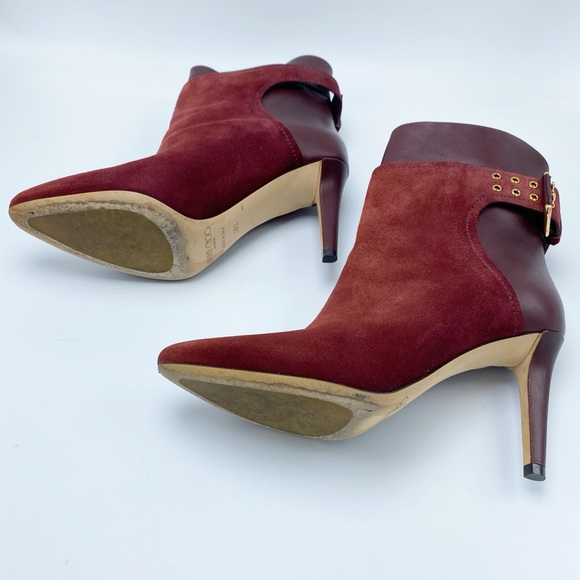 Jimmy Choo size 6.5 /36.5 Maroon Burgundy Ankle Booties Boots with Gold Hardware - Picture 10 of 11